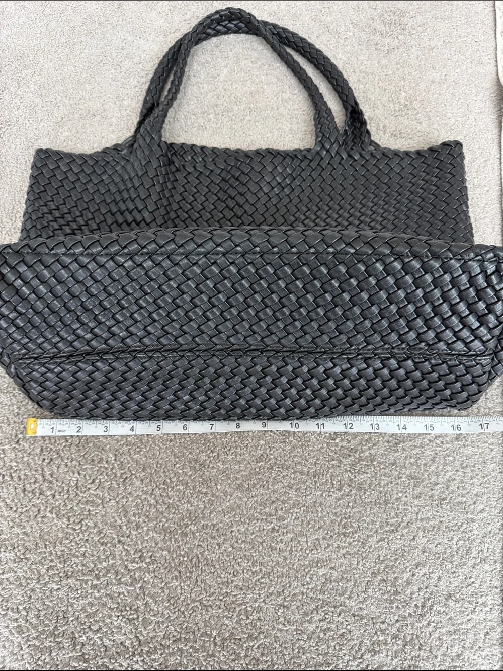 Woven Black Tote Bag with Double Handles